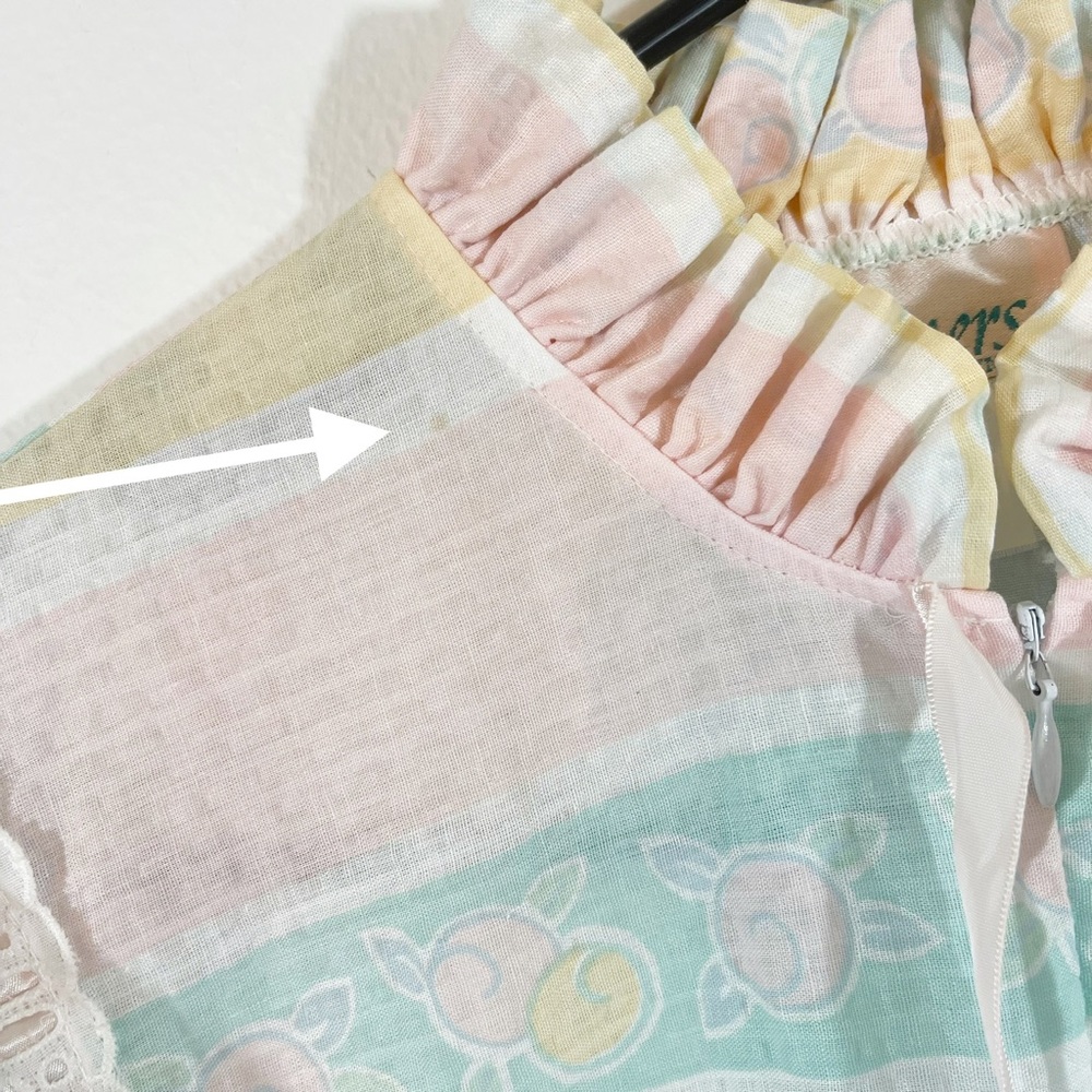 Vintage Seersucker Robe M Rainbow Pastel Floral Prairie Puff Sleeve - Picture 7 of 10